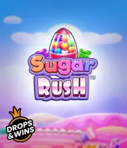 Experience the sweet world of Sugar Rush by Pragmatic Play, showcasing a vibrant candy dispenser against a dreamy candyland background. This image captures the playfulness of the slot, highlighted with bright candies and engaging typography. Great for candy lovers, promising a delightful gaming experience. 